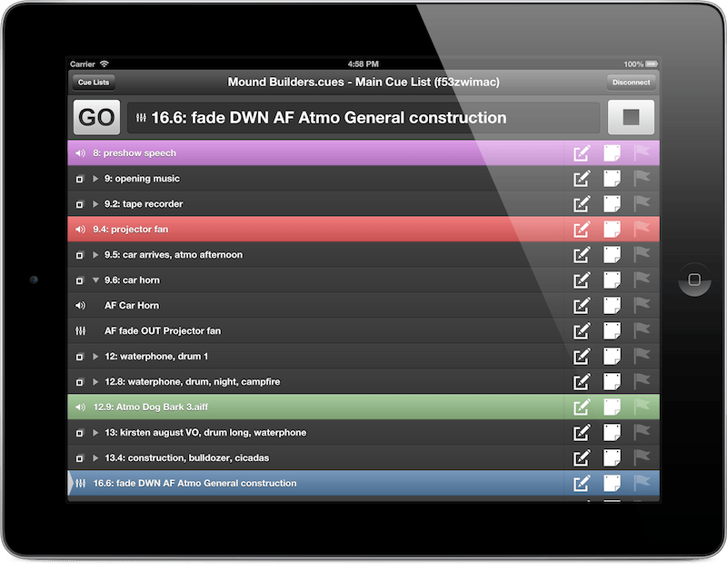 Screenshot of QLab Remote